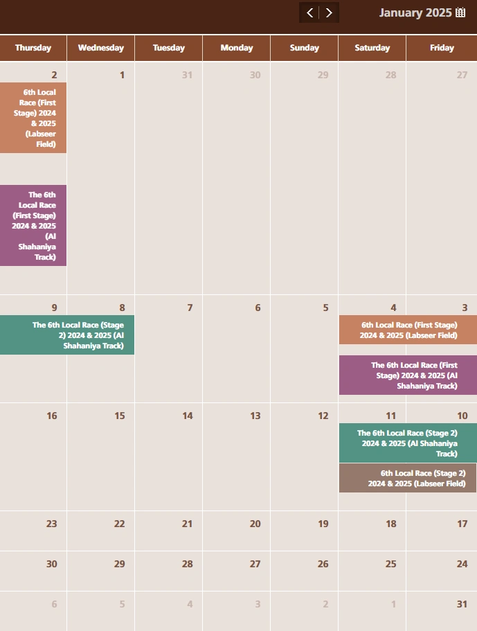 Al Shahaniya Racetrack Schedule January 2025